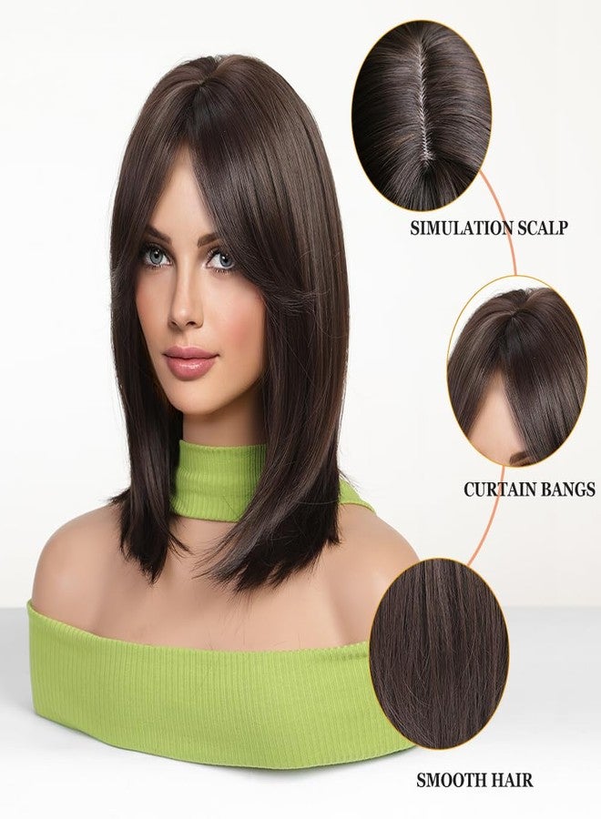 اسمي شعر مستعار قصير بني ناعم من إسمي مع غرة جانبية، يصل طوله إلى الكتف، شعر مستعار طبيعي، شعر مستعار صناعي للاستخدام اليومي، مناسب للحفلات والتنكر، للنساء - Image 3